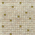 Мозаика Glass Микс 2028 мрамор беж молоч-золото чип 15*15
