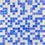 Мозаика Glass Микс 450 бел- голубая  чип 15*15
